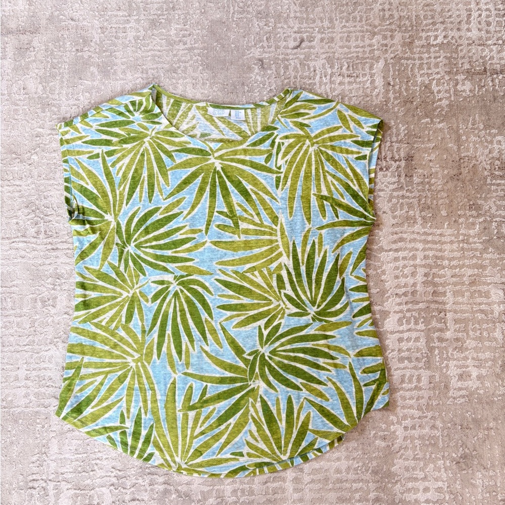 Sigrid Olsen Green and Blue Leaf Pattern Top